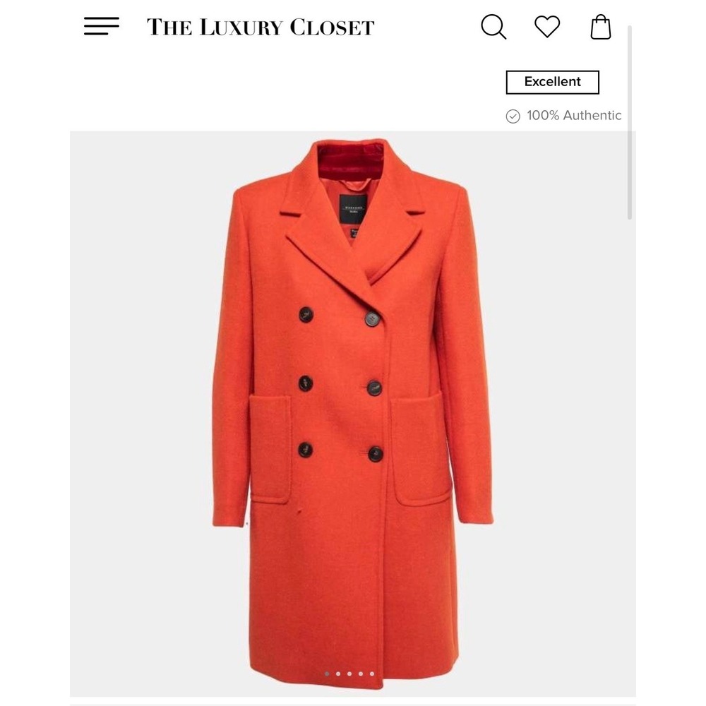 Weekend Max Mara Orange Wool Blend Double Breasted Pea Coat High Neck Jacket